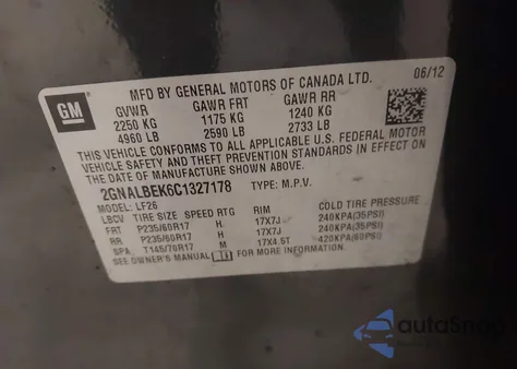 2012 Chevrolet Equinox Ls from USA, damaged, VIN 2GNALBEK6C1327178
